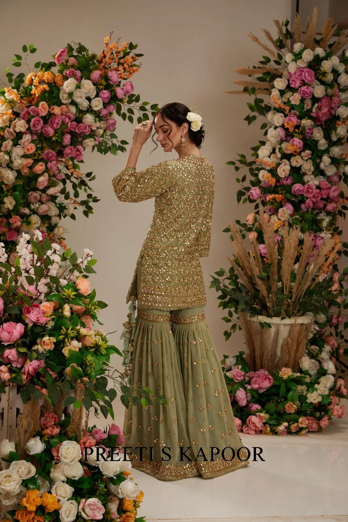 Aqua green kurta with Garara and Dupatta - Preeti S Kapoor