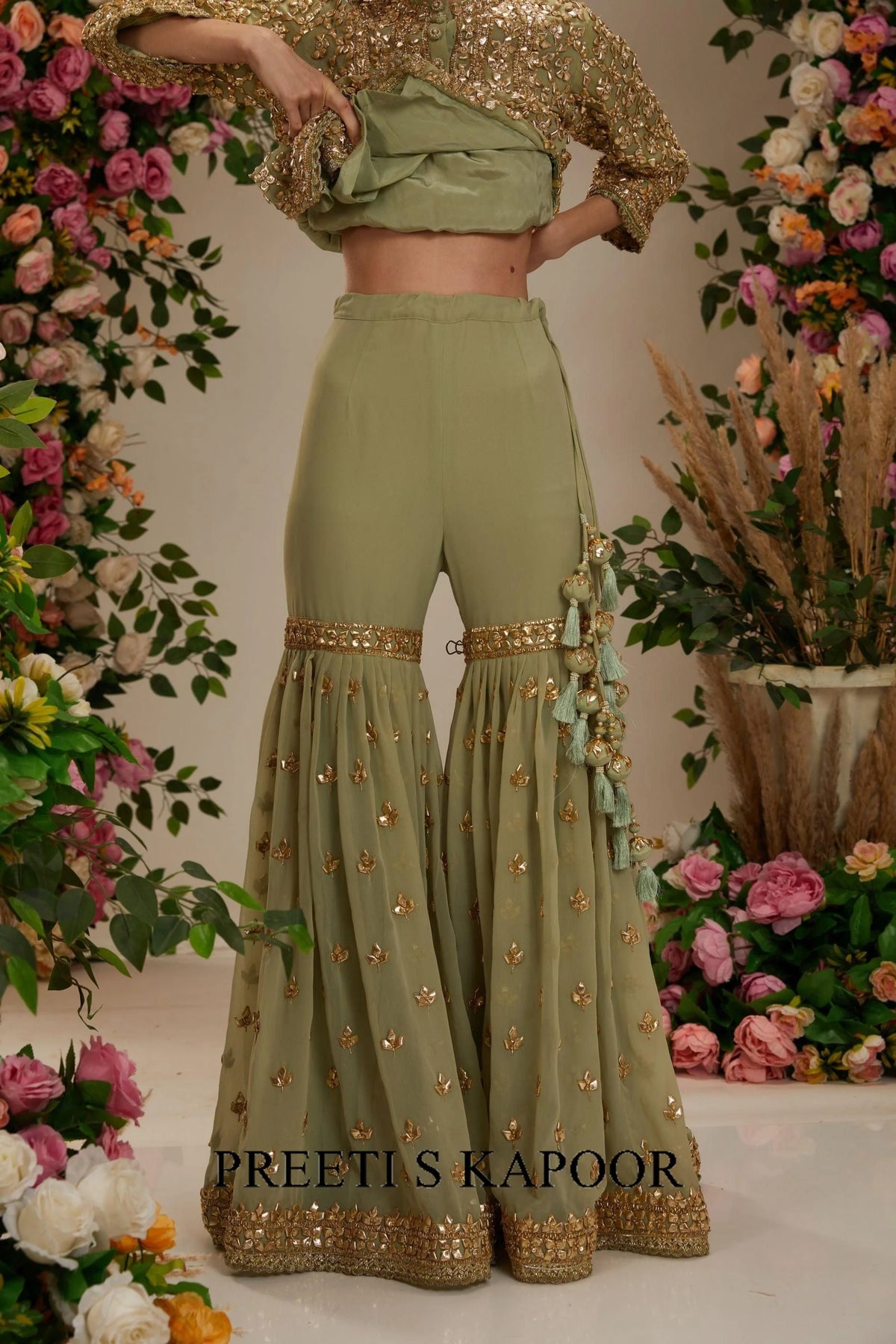 Aqua green kurta with Garara and Dupatta - Preeti S Kapoor
