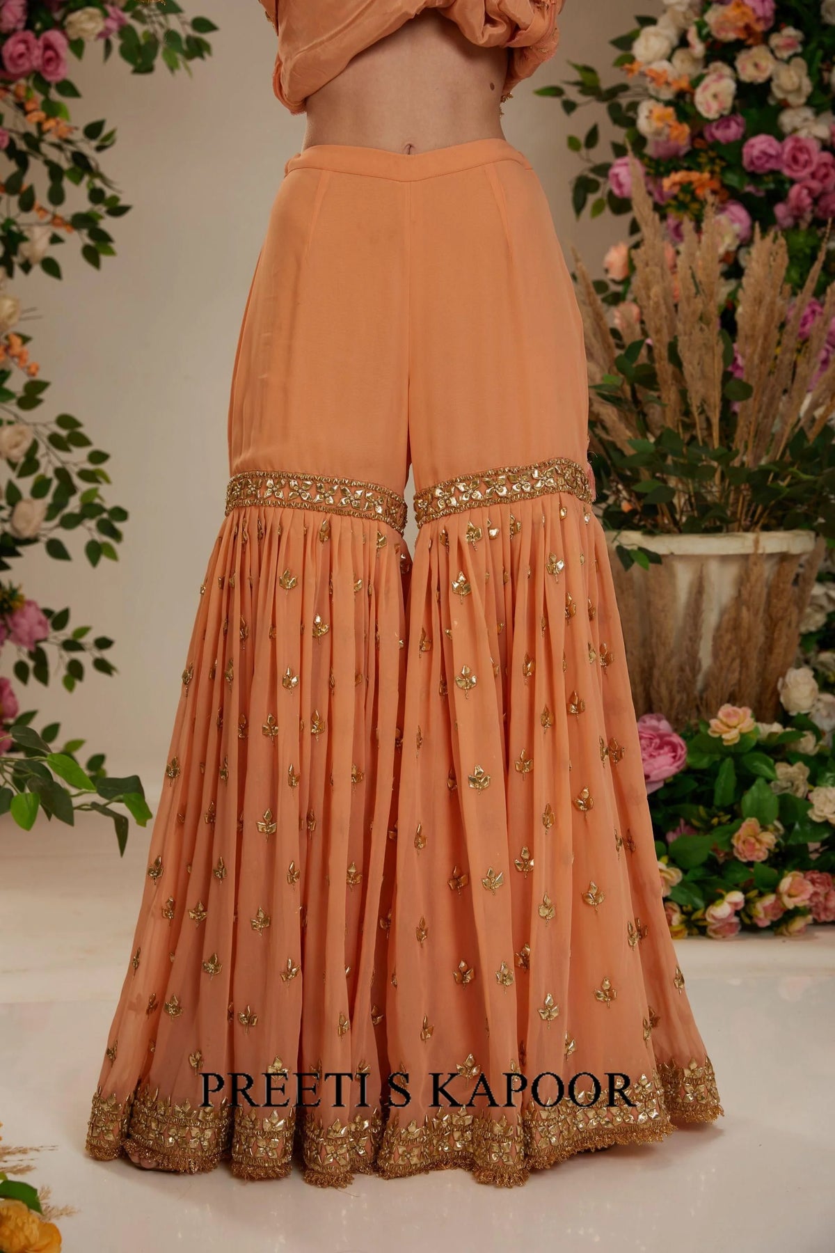 Soft peach short kurta with garara and organza dupatta - Preeti S Kapoor