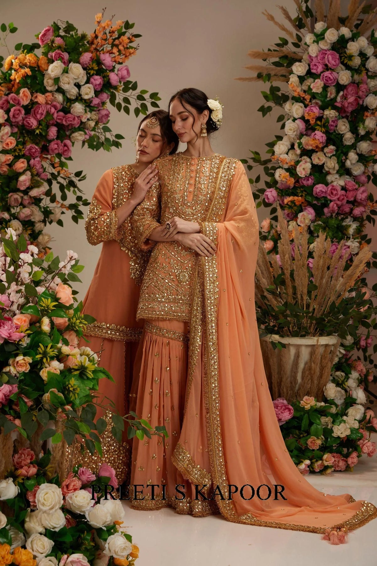 Soft peach short kurta with garara and organza dupatta - Preeti S Kapoor