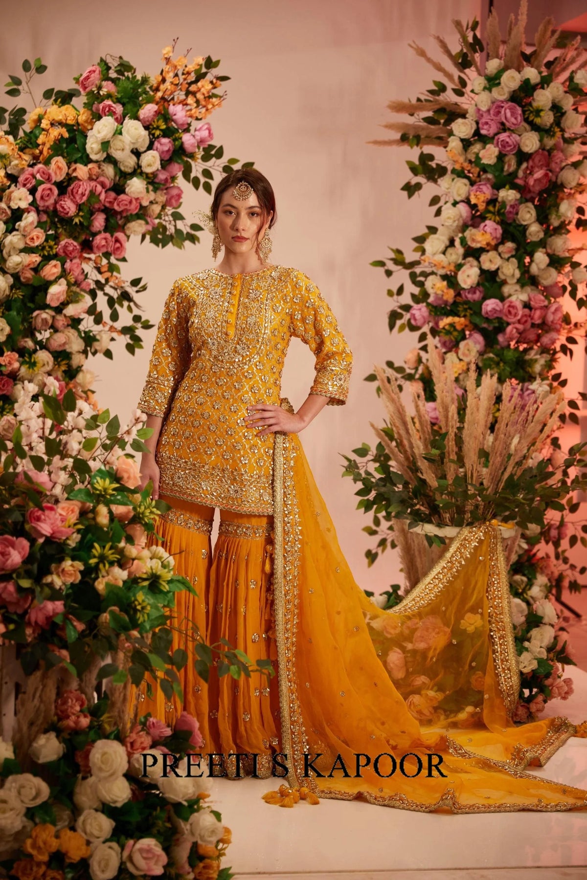 Yellow Kurta with Garara and georgette dupatta - Preeti S Kapoor