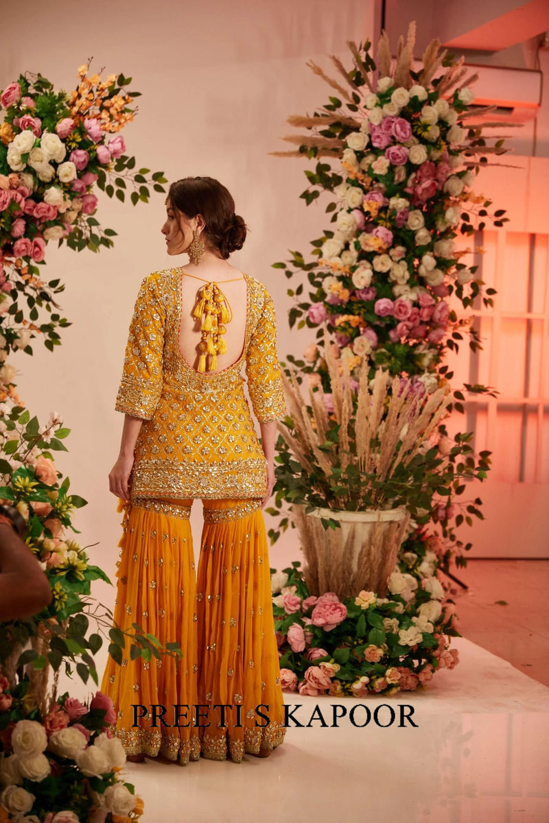 Yellow Kurta with Garara and georgette dupatta - Preeti S Kapoor