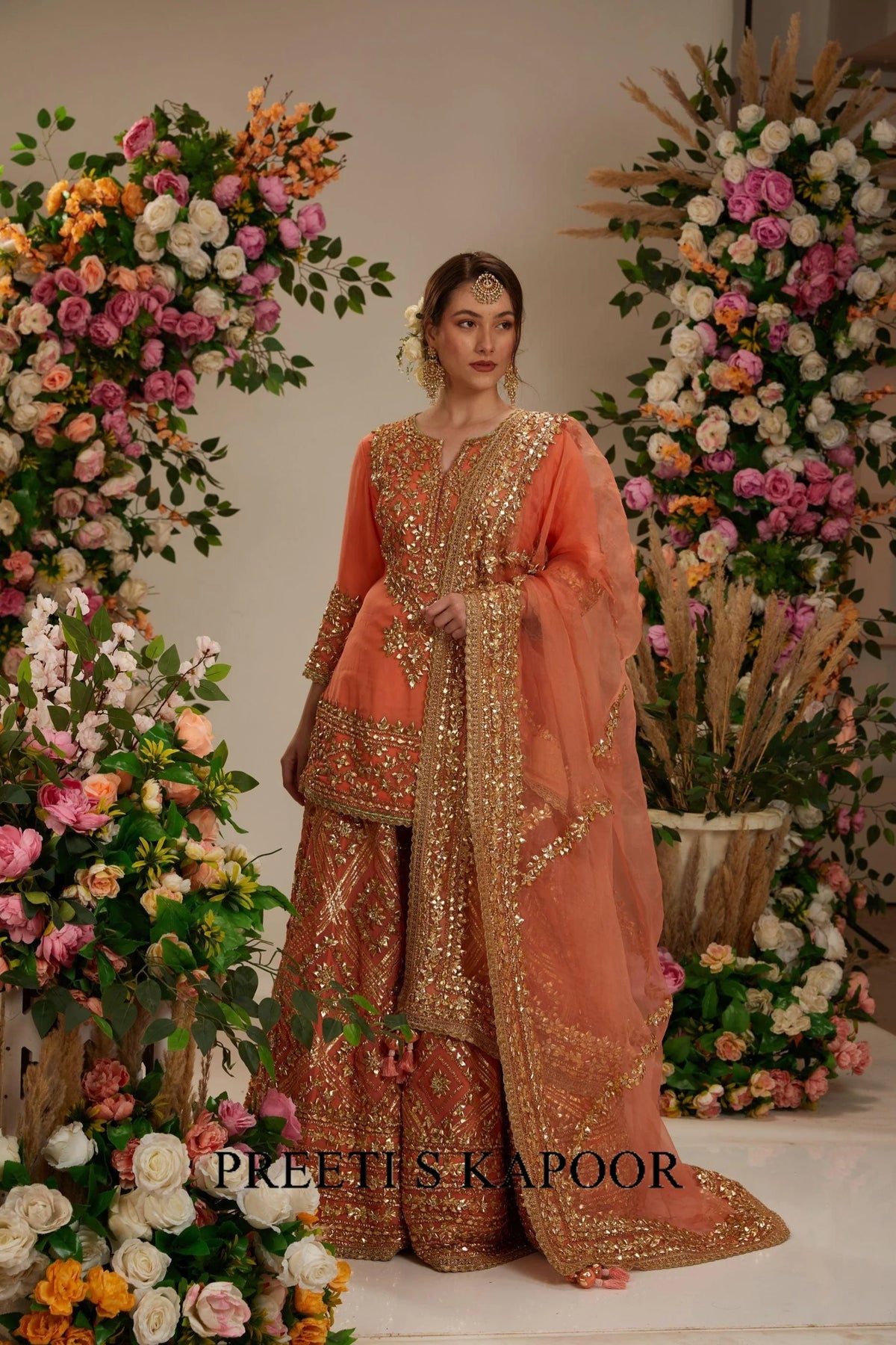 Peach kurta with sharara and Dupatta - Preeti S Kapoor