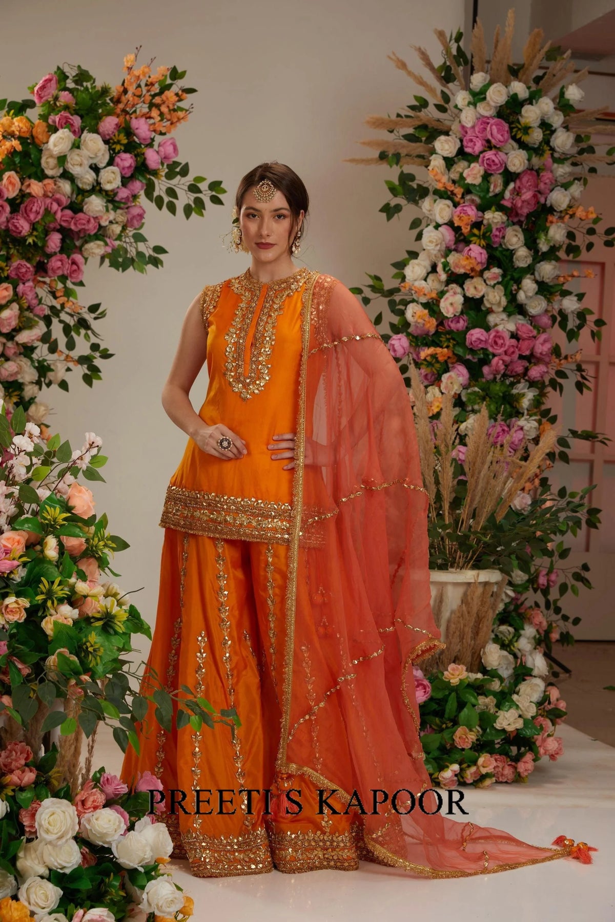Orange short kurti with sharara and Dupatta - Preeti S Kapoor