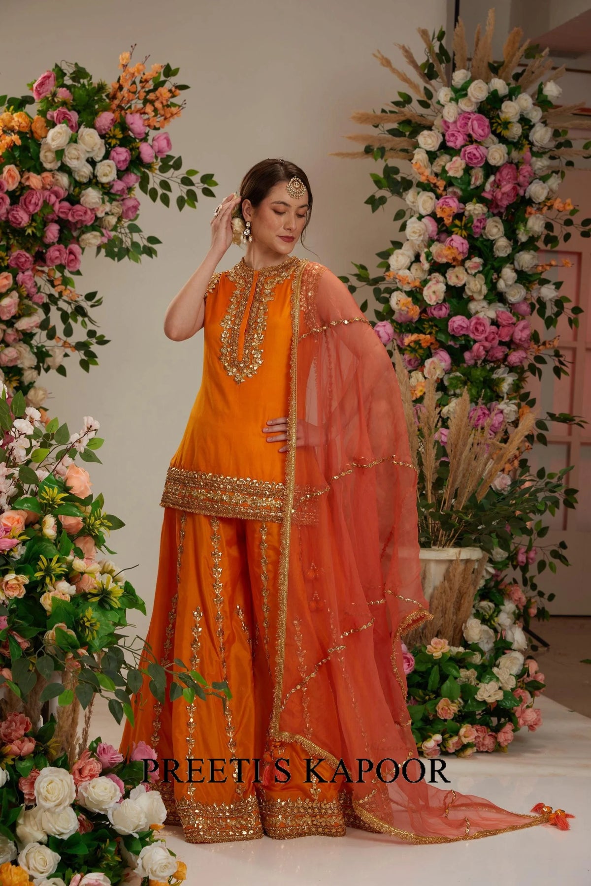 Orange short kurti with sharara and Dupatta - Preeti S Kapoor