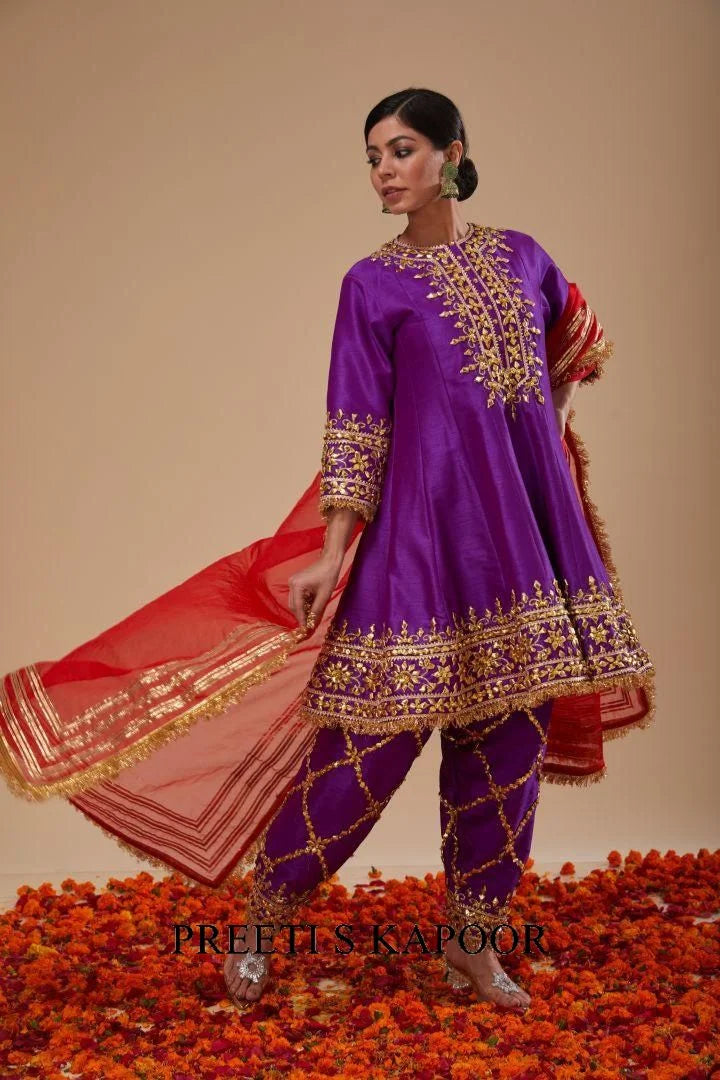 A Purple Short Anarkali Salwar & Dupatta - Preeti S Kapoor