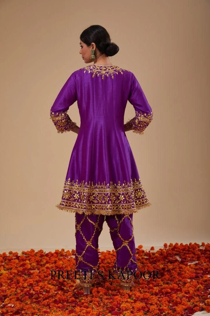 A Purple Short Anarkali Salwar & Dupatta - Preeti S Kapoor