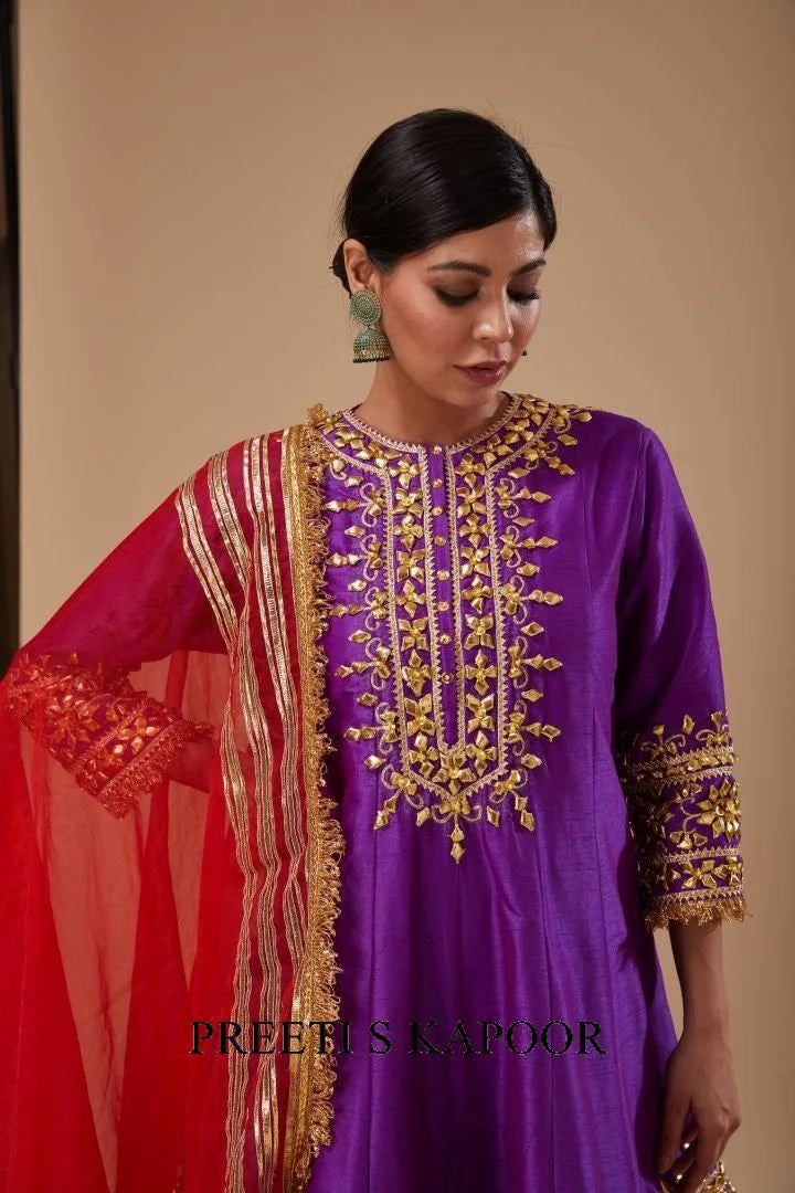A Purple Short Anarkali Salwar & Dupatta - Preeti S Kapoor