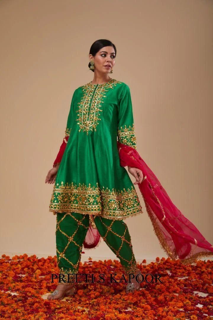A Green Short Anarkali Salwar & Dupatta - Preeti S Kapoor