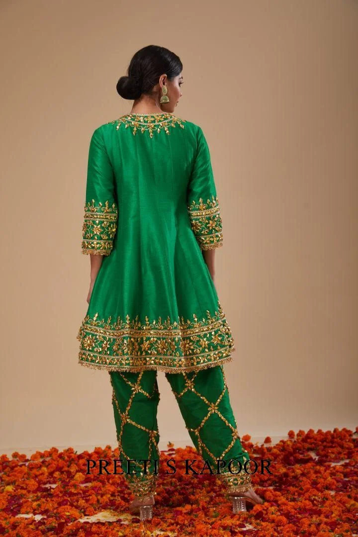 A Green Short Anarkali Salwar & Dupatta - Preeti S Kapoor