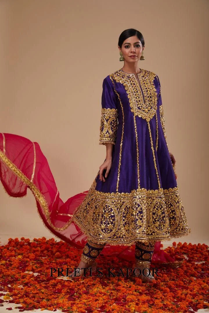 A Midnight Blue Long Anarkali-Salwar & Dupatta - Preeti S Kapoor