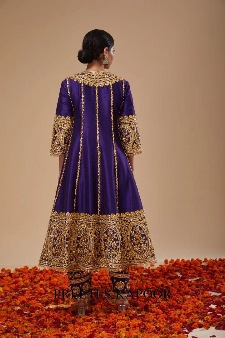 A Midnight Blue Long Anarkali-Salwar & Dupatta - Preeti S Kapoor