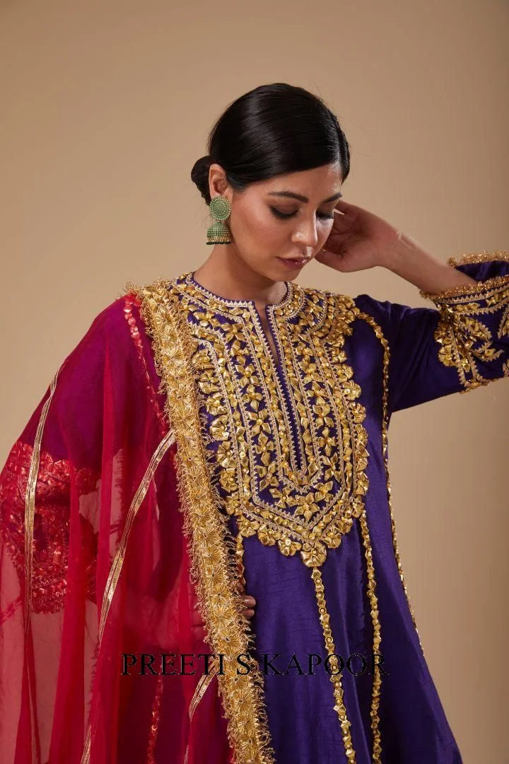 A Midnight Blue Long Anarkali-Salwar & Dupatta - Preeti S Kapoor