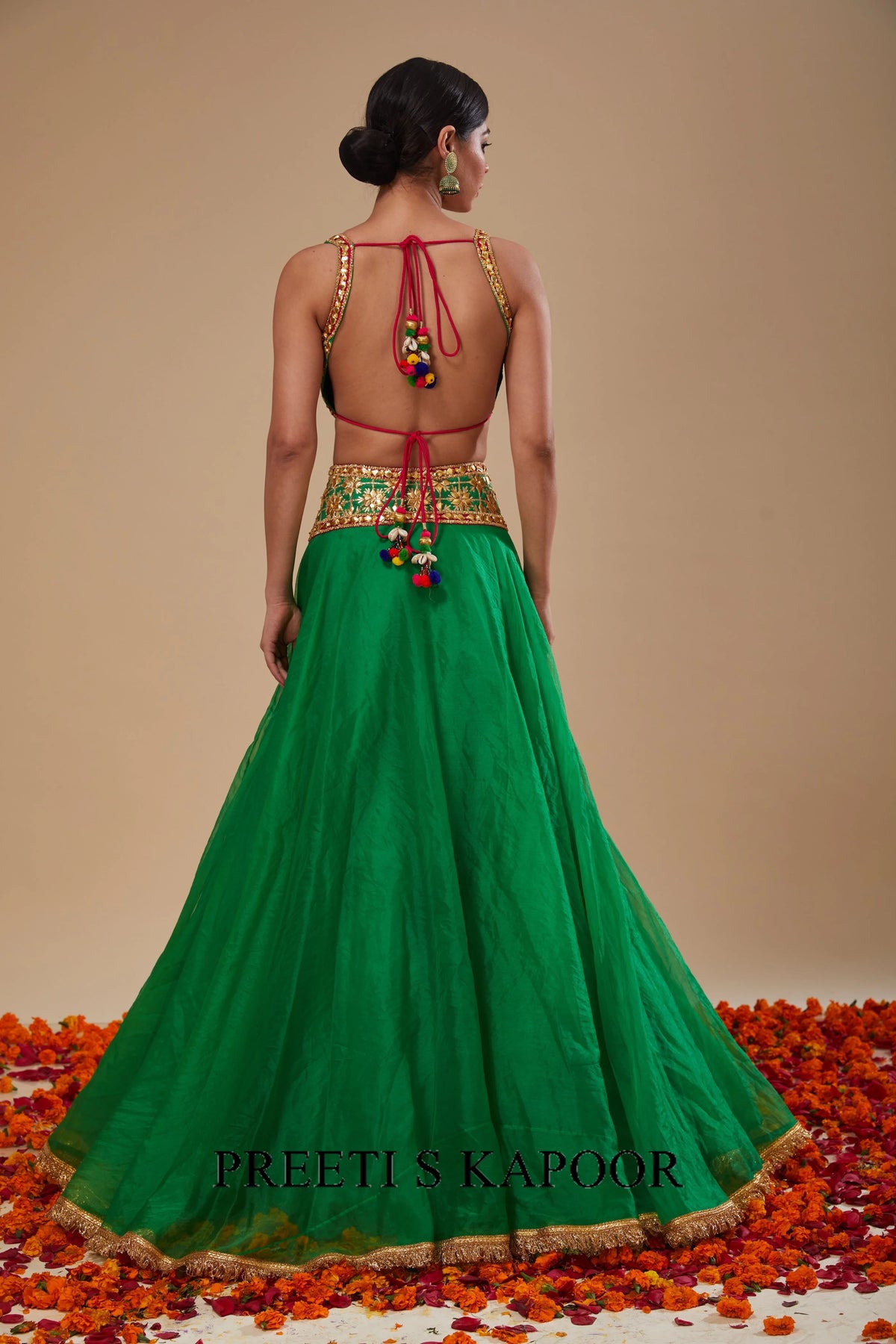 Green Blouse with Green Lehenga and Fuchsia Dupatta - Preeti S Kapoor