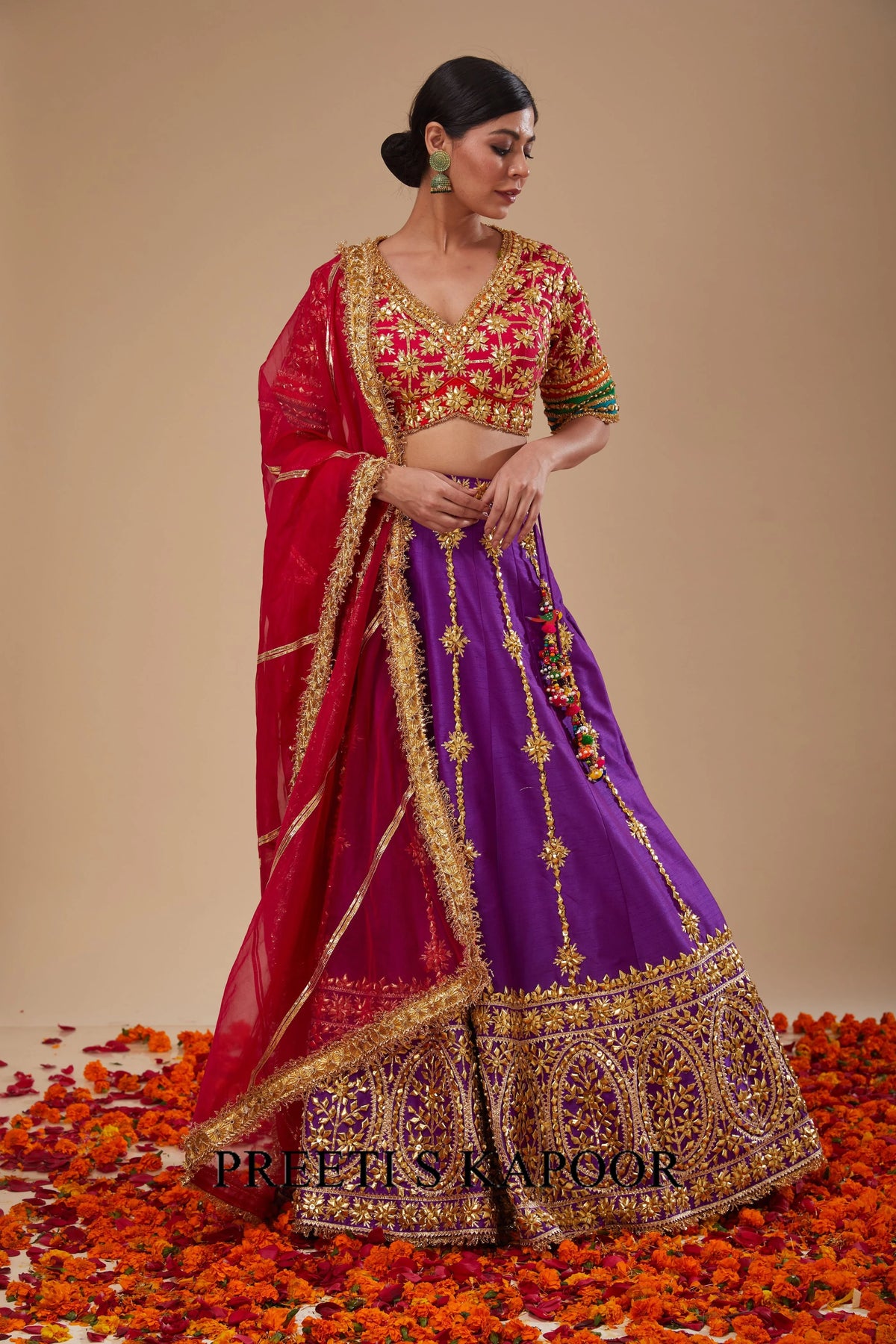 Multicolor Blouse with Purple Lehenga and Fuchsia Dupatta - Preeti S Kapoor