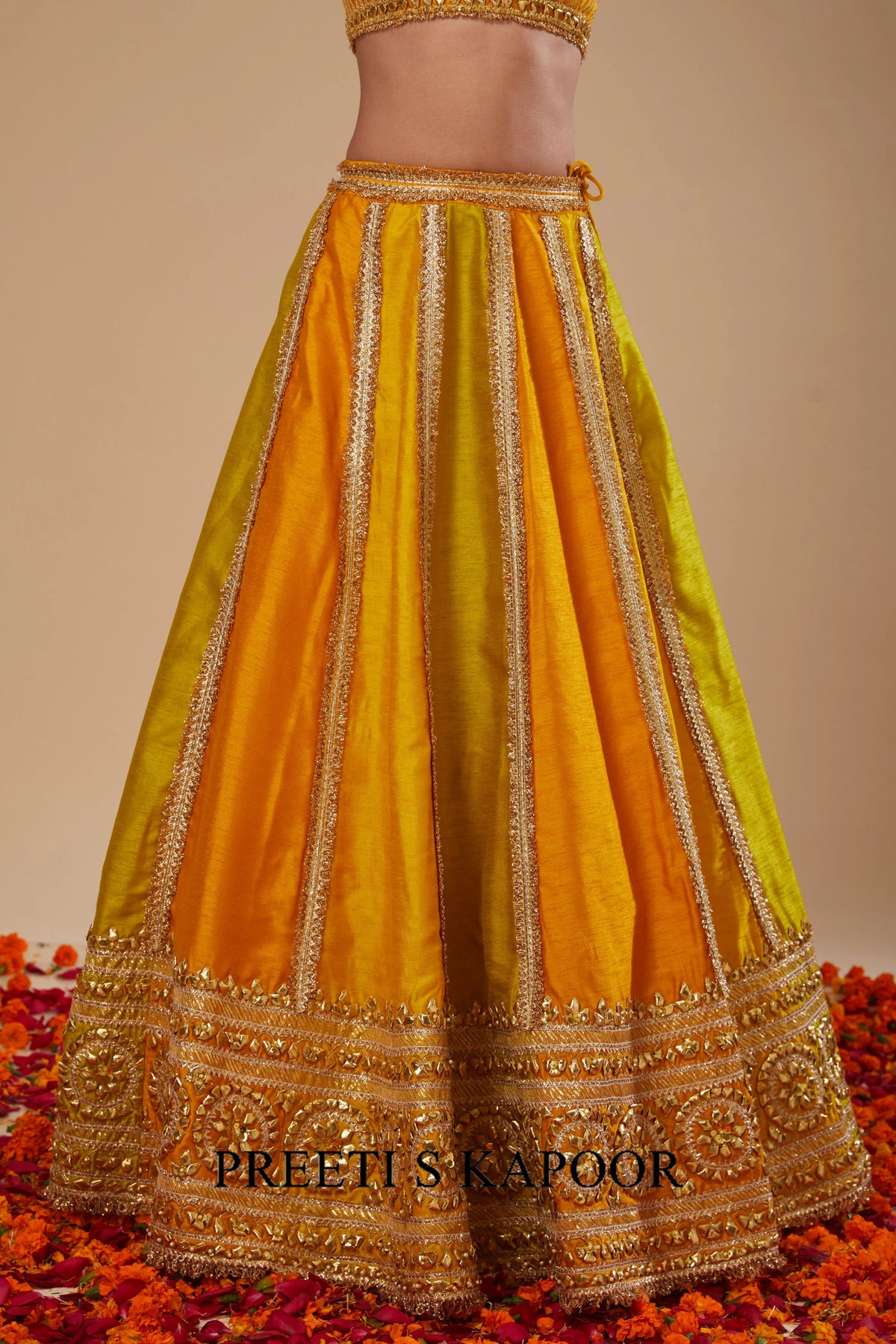 Yellow Mustard Blouse with Lehenga and Yellow Dupatta - Preeti S Kapoor