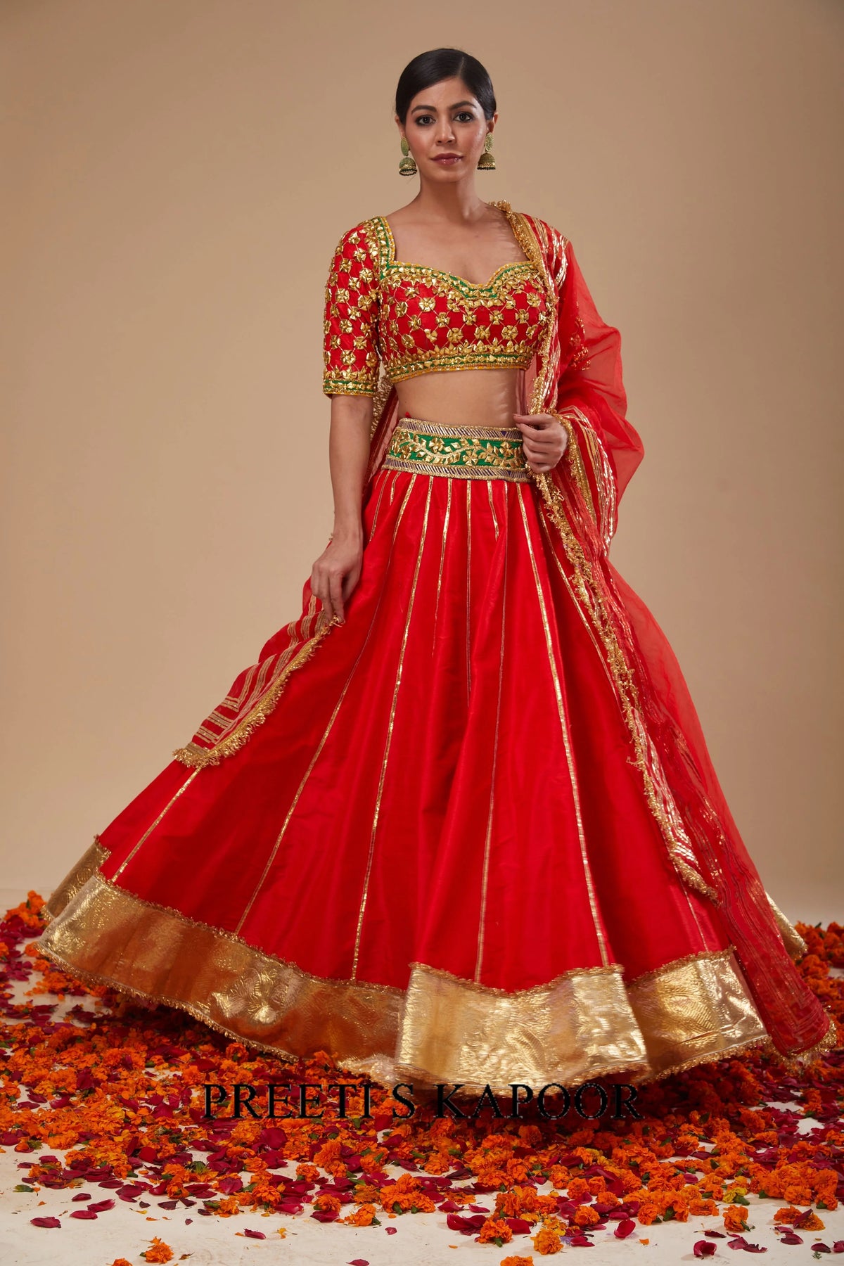 Red Blouse with Red Lehenga and Red Dupatta - Preeti S Kapoor