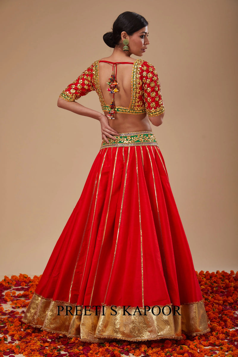 Red Blouse with Red Lehenga and Red Dupatta - Preeti S Kapoor