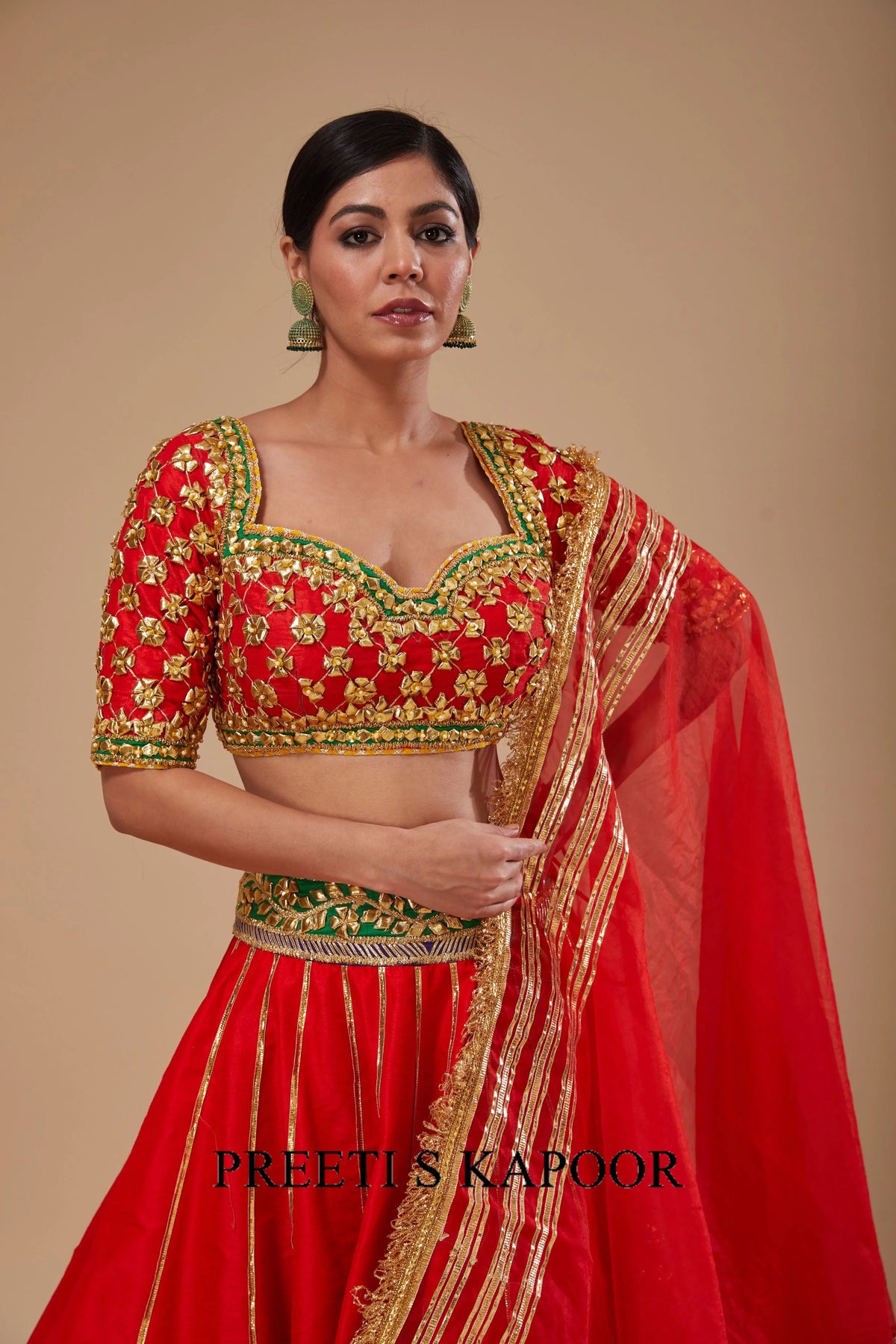 Red Blouse with Red Lehenga and Red Dupatta - Preeti S Kapoor