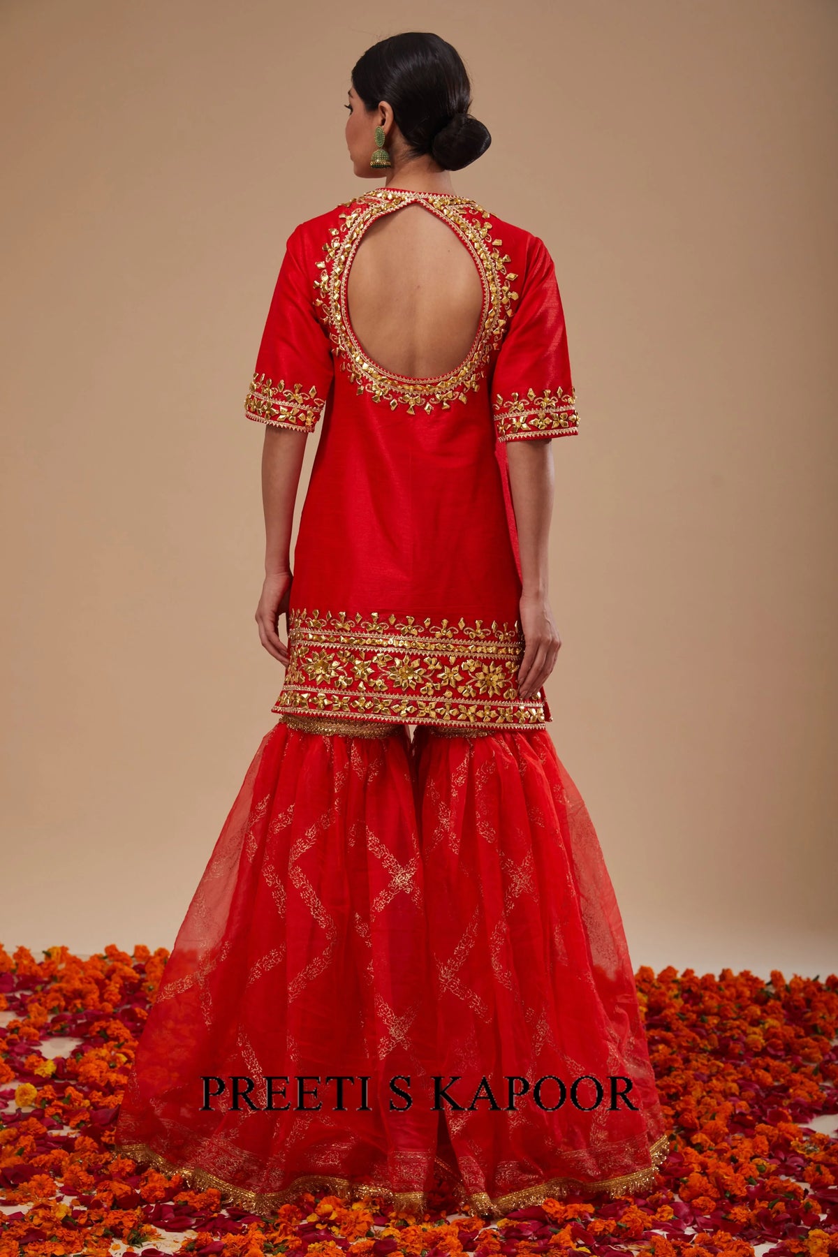 Red Kurta with Block Print Garara and Block Print Dupatta - Preeti S Kapoor