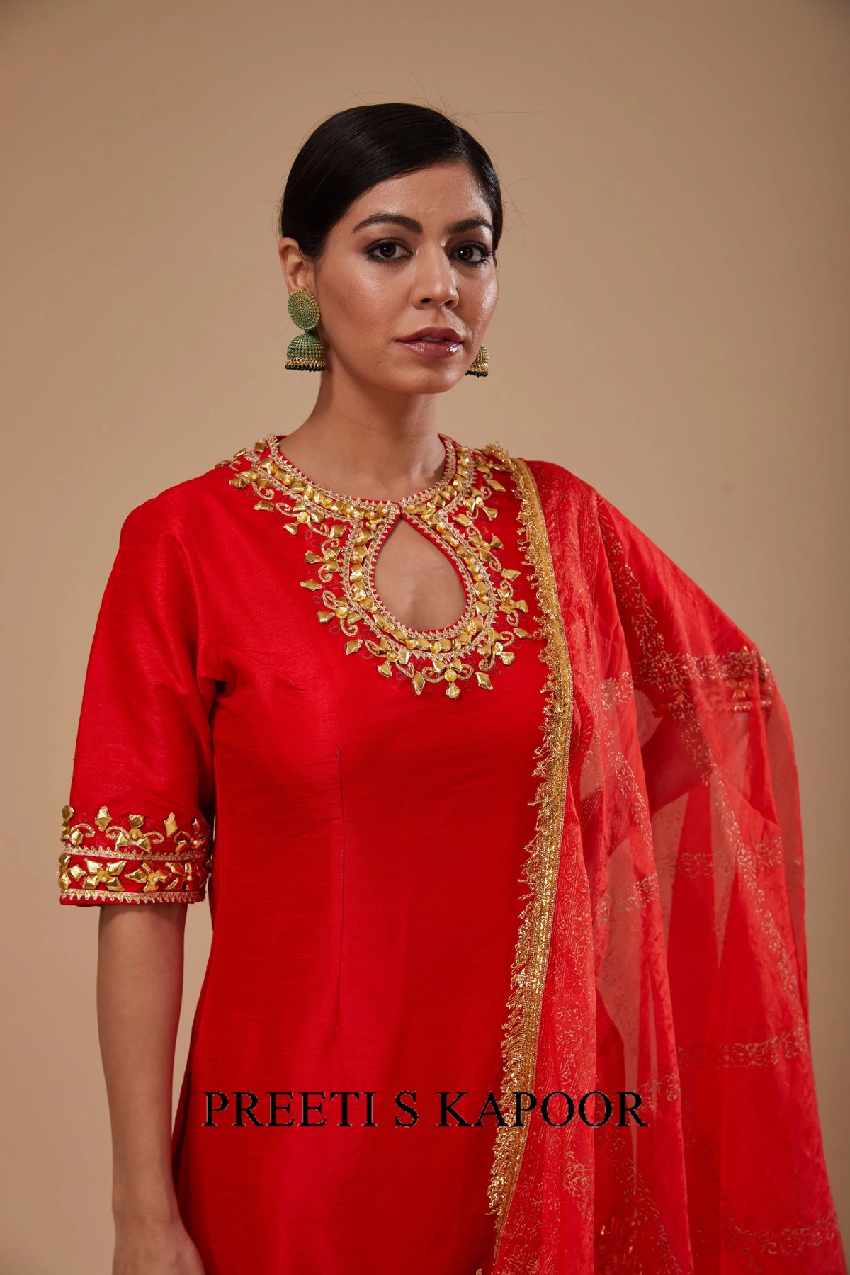 Red Kurta with Block Print Garara and Block Print Dupatta - Preeti S Kapoor