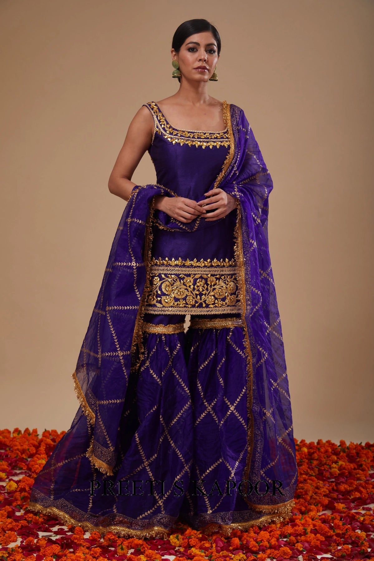 Blue Kurta with Block Print Garara and Block Print Dupatta - Preeti S Kapoor