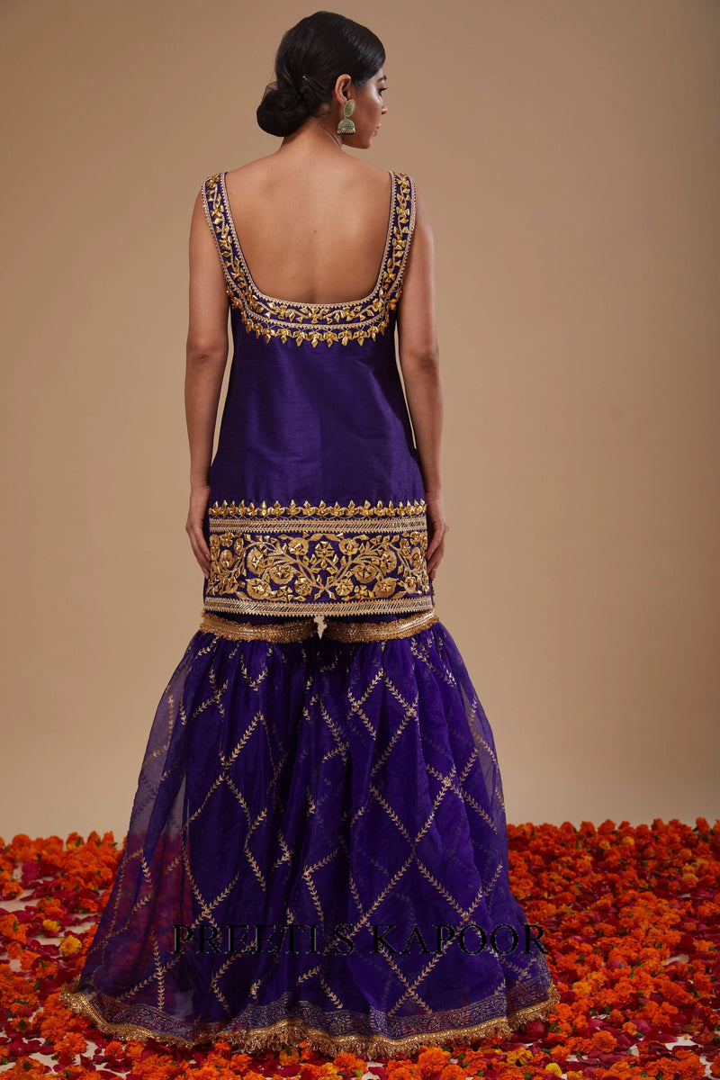 Blue Kurta with Block Print Garara and Block Print Dupatta - Preeti S Kapoor