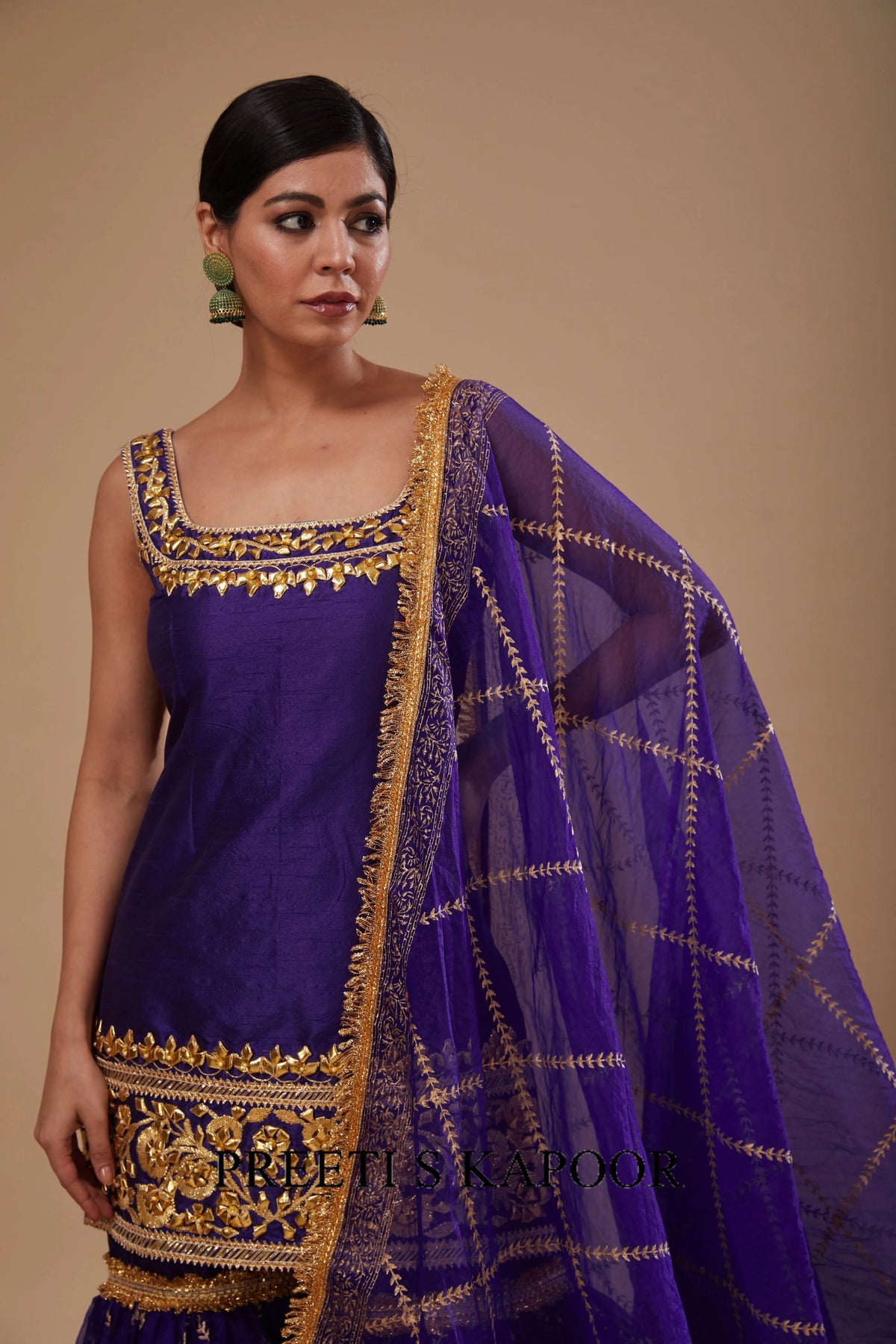 Blue Kurta with Block Print Garara and Block Print Dupatta - Preeti S Kapoor