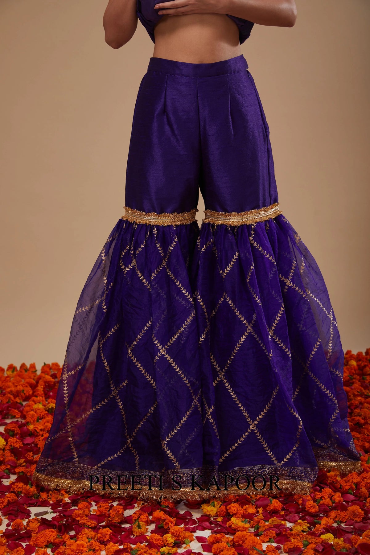 Blue Kurta with Block Print Garara and Block Print Dupatta - Preeti S Kapoor