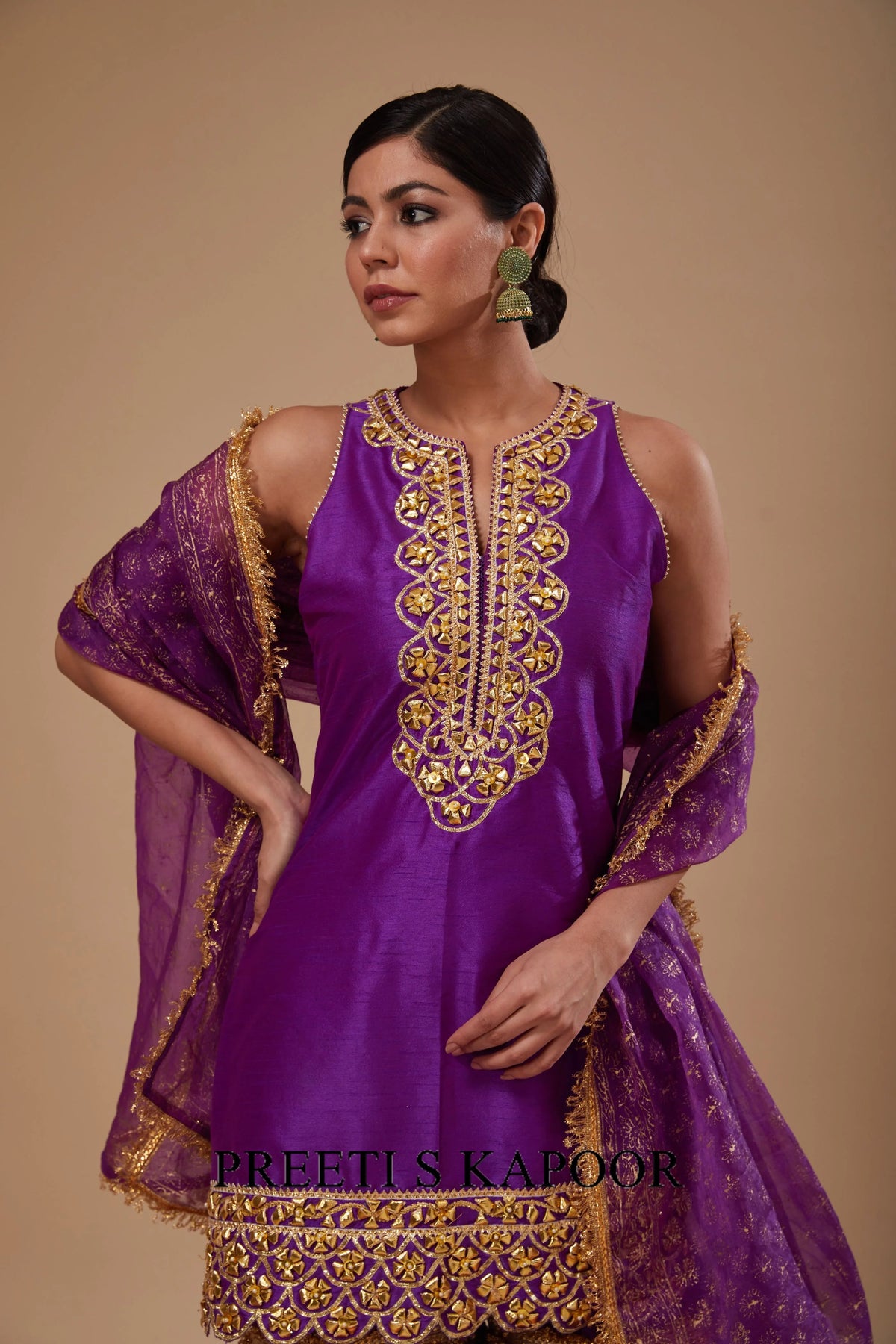 Purple Kurta with Block Print Garara and Block Print Dupatta - Preeti S Kapoor