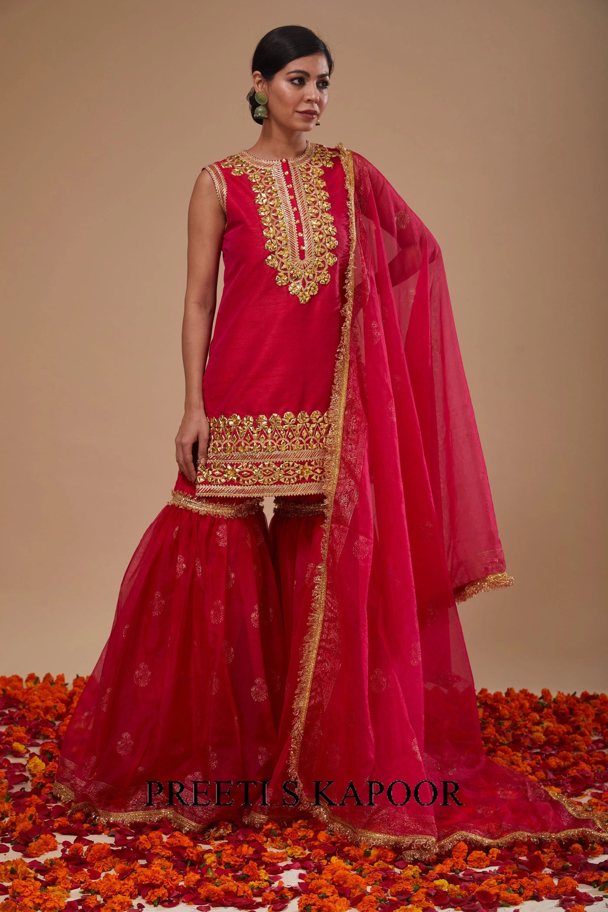 Fuchsia Kurta with Block Print Garara and Block Print Dupatta - Preeti S Kapoor