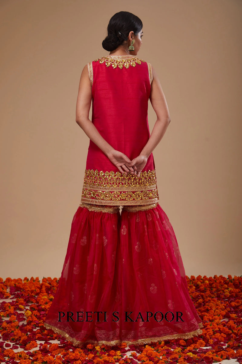 Fuchsia Kurta with Block Print Garara and Block Print Dupatta - Preeti S Kapoor