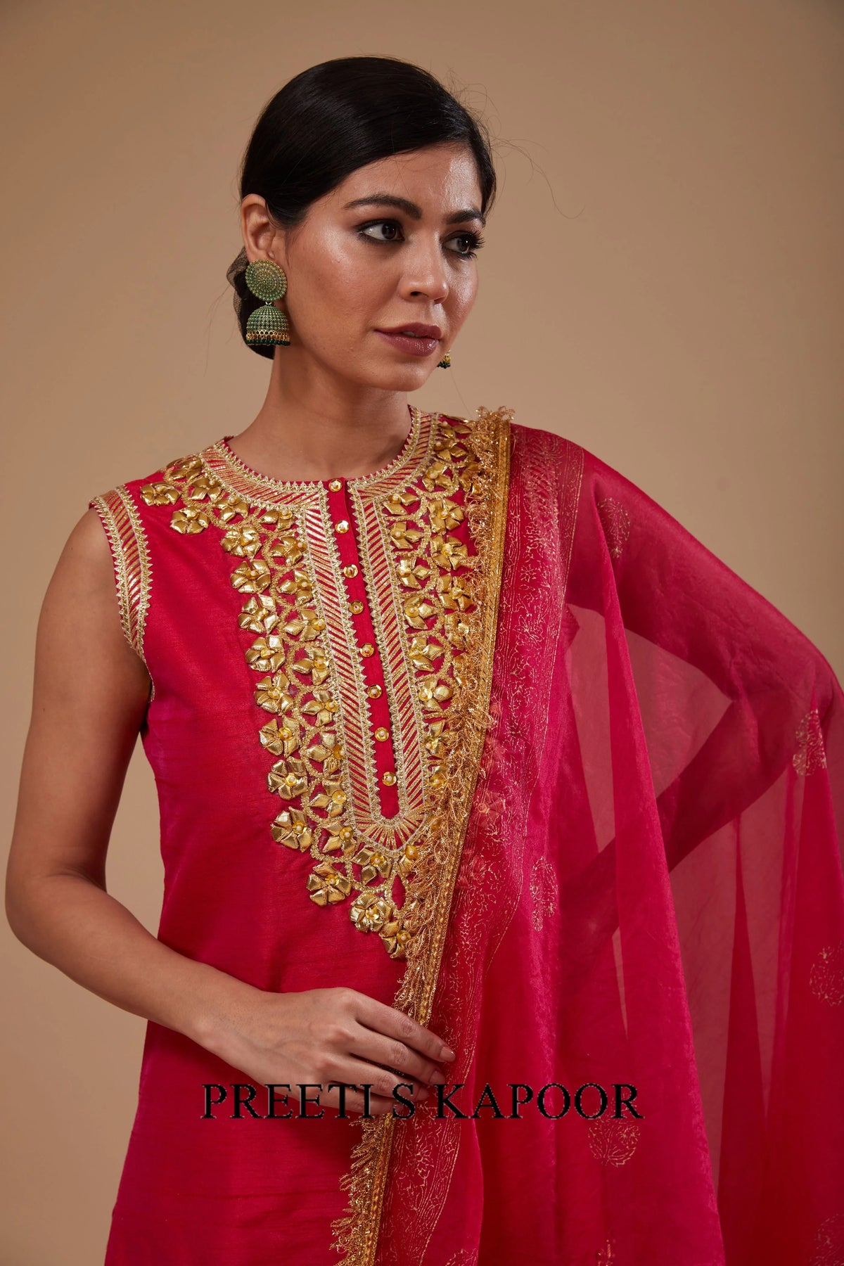 Fuchsia Kurta with Block Print Garara and Block Print Dupatta - Preeti S Kapoor