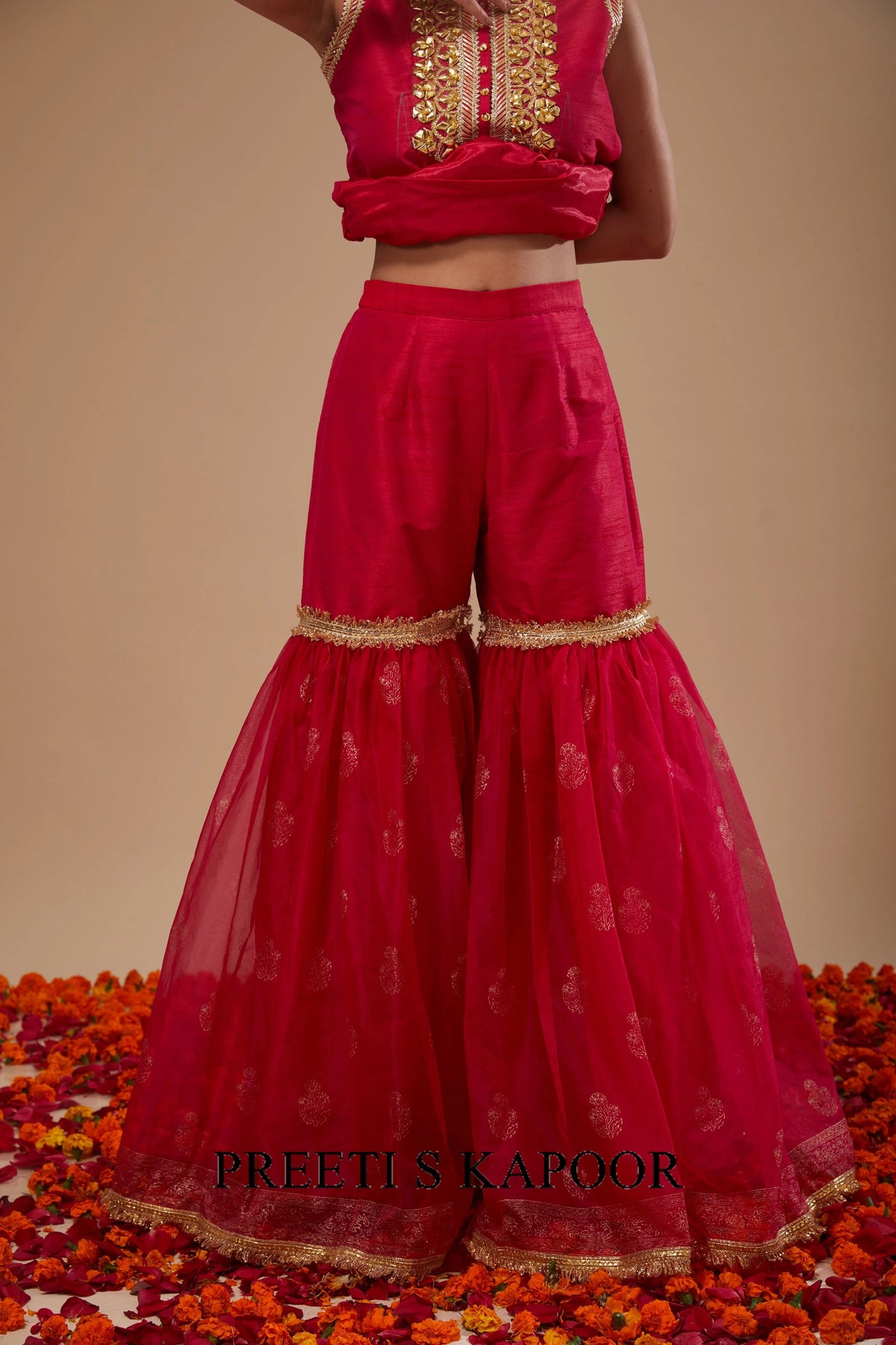 Fuchsia Kurta with Block Print Garara and Block Print Dupatta - Preeti S Kapoor