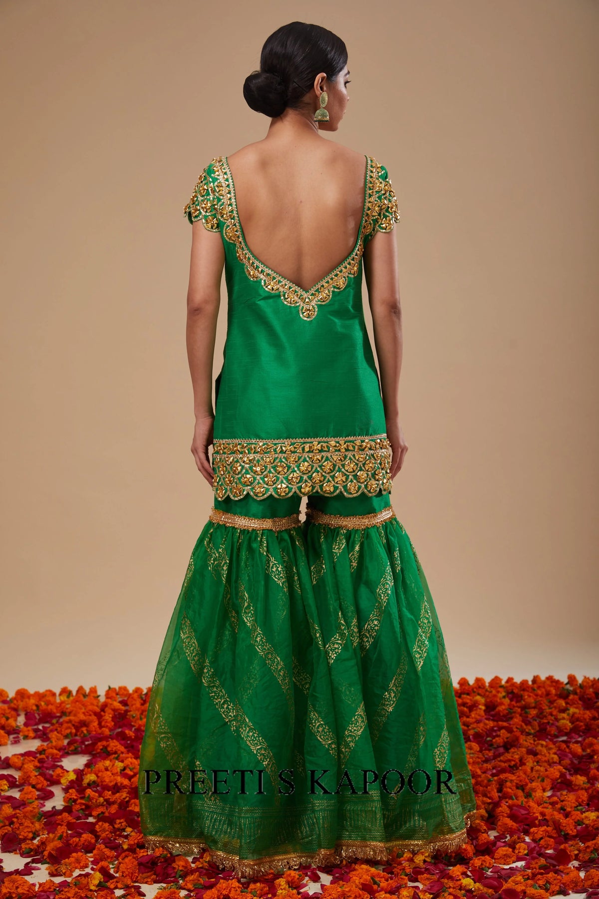 Green Kurta with Block Print Garara and Block Print Dupatta - Preeti S Kapoor