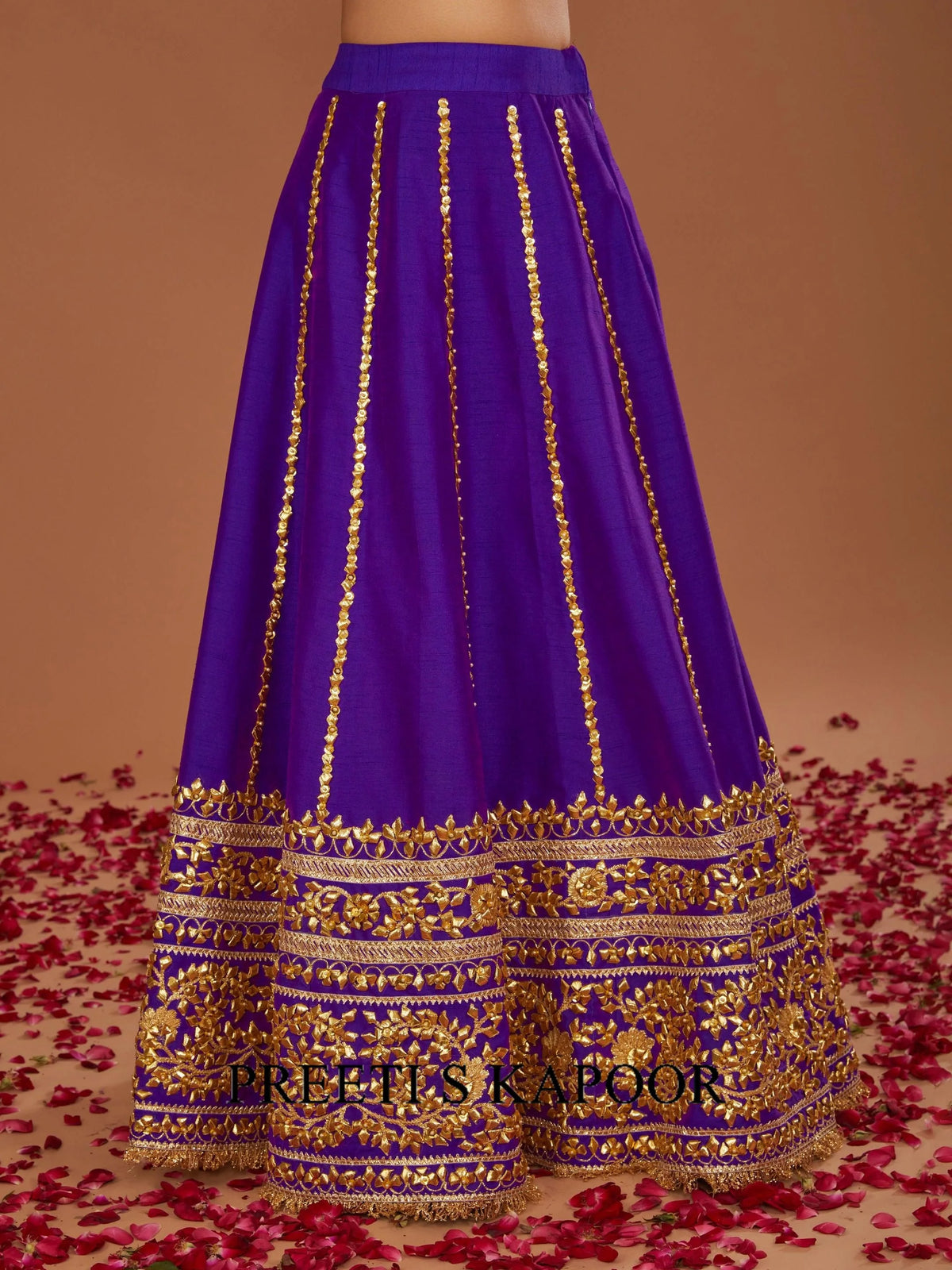 RED SHORT KURTA WITH PURPLE LEHENGA AND YELLOW DUPATTA - PREETI S KAPOOR