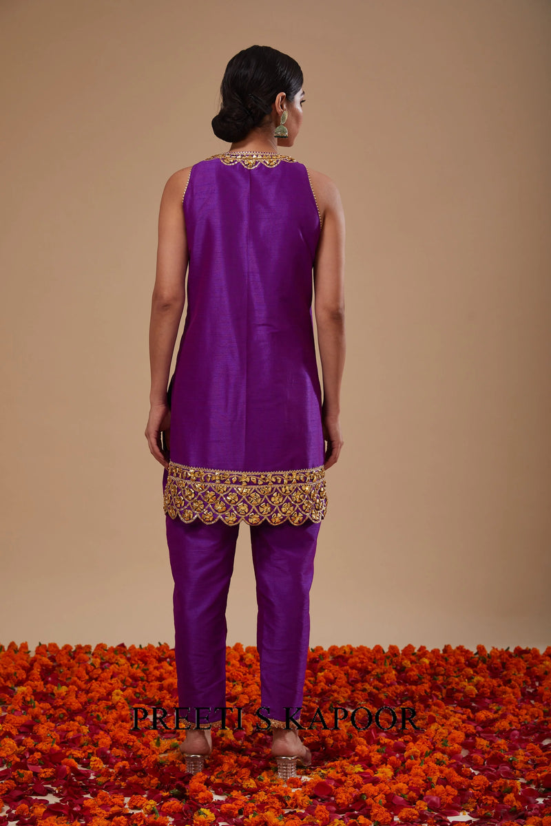 Purple Straight Kurta Pant Set - Preeti S Kapoor