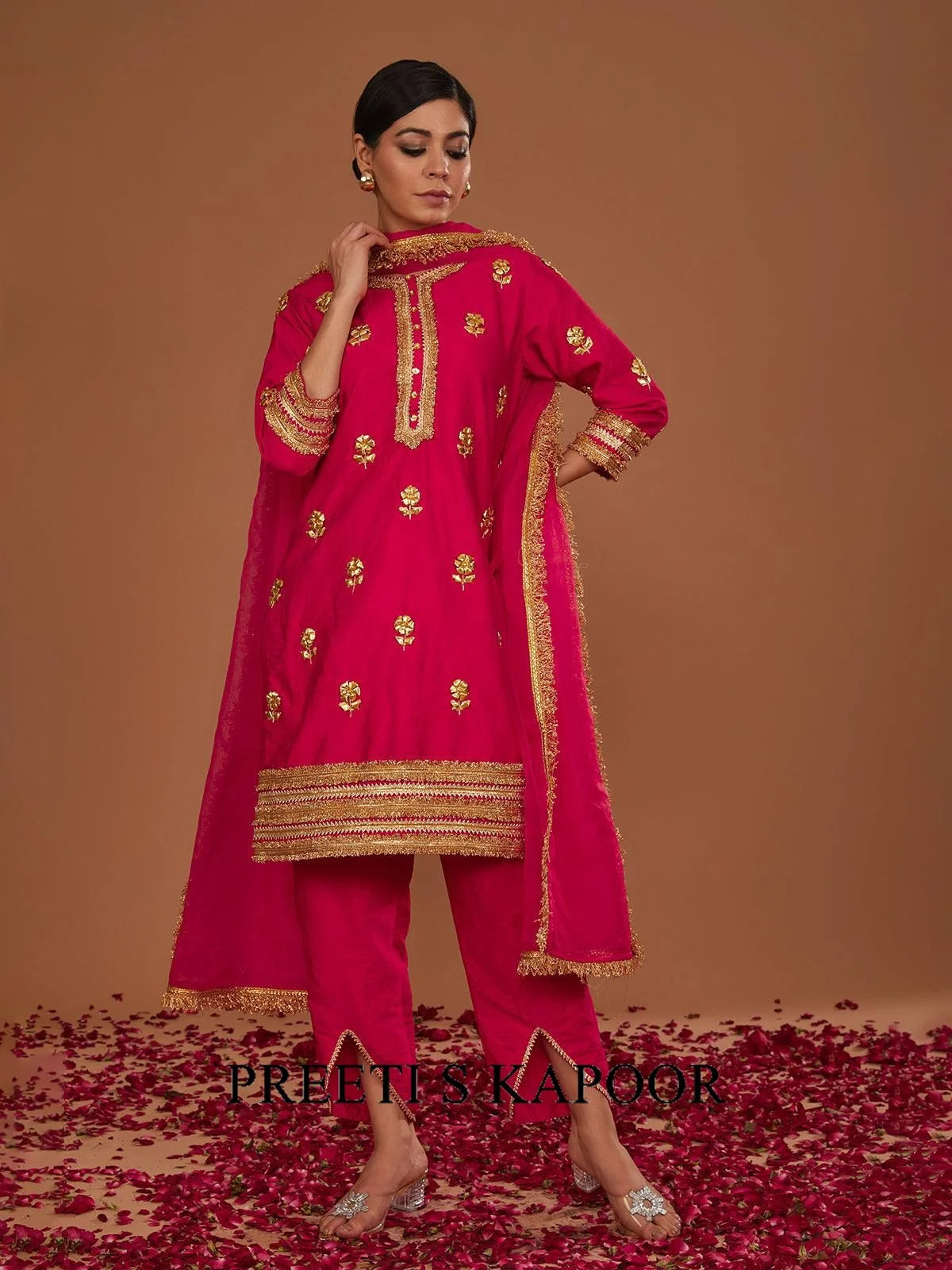 FUCHSIA KURTA WITH PANT SLIT AND DUPATTA - PREETI S KAPOOR