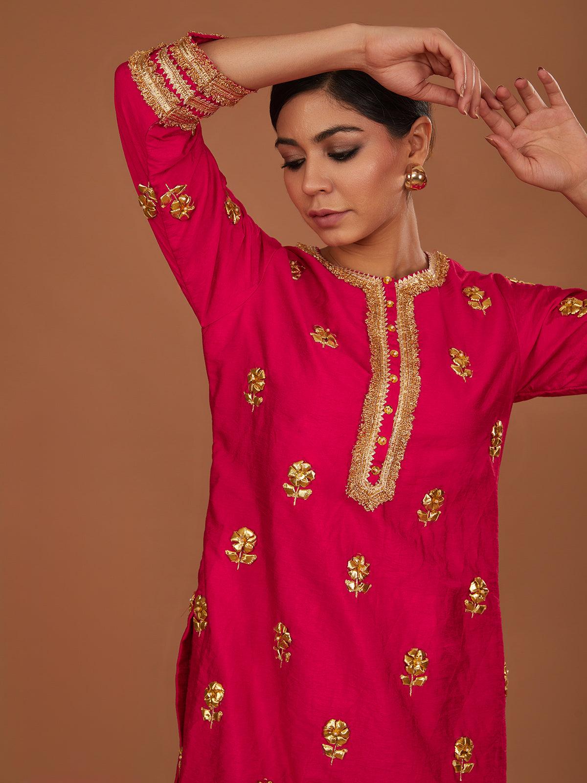 FUSCHIA KURTA WITH PANT SLIT AND DUPATTA - Preeti s kapoor