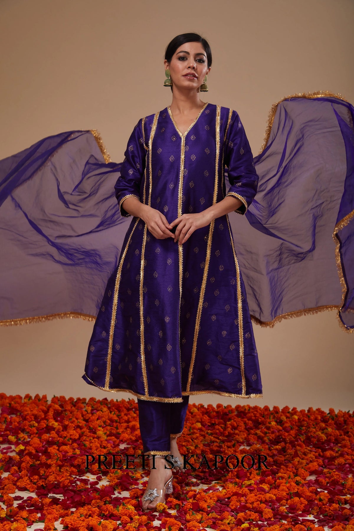 Midnight Blue Anarkali with Pant and Dupatta - Preeti S Kapoor