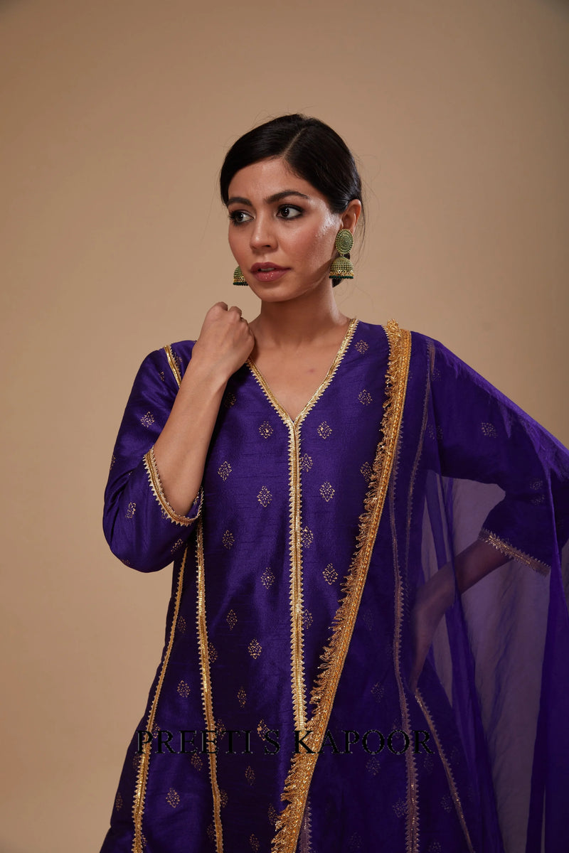 Midnight Blue Anarkali with Pant and Dupatta - Preeti S Kapoor