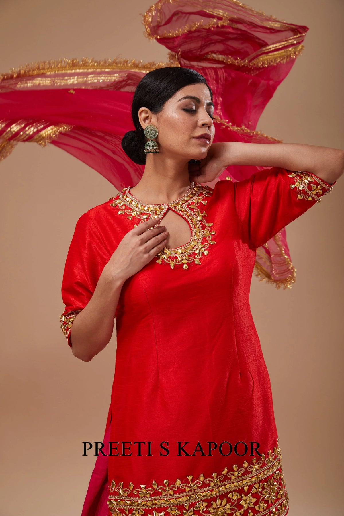 Red Kurta Fuchsia Salwar Set - Preeti S Kapoor