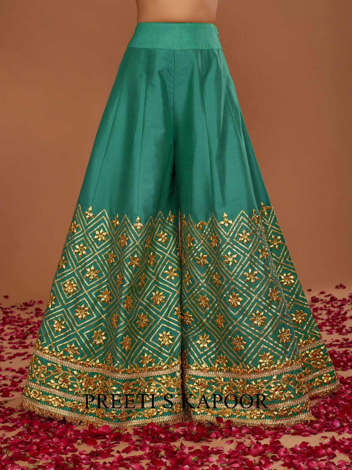 TURQ KURTA WITH GREEN SHARARA AND NEON PINK DUPATTA - PREETI S KAPOOR