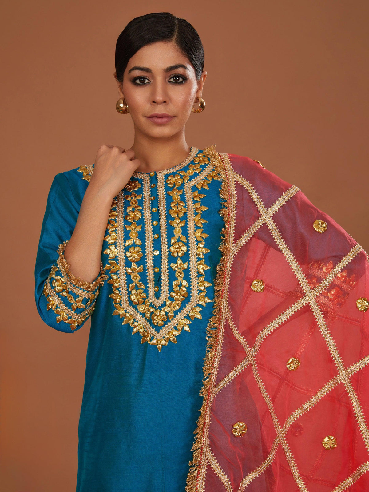 TURQ KURTA WITH GREEN SHARARA AND NEON PINK DUPATTA - Preeti s kapoor