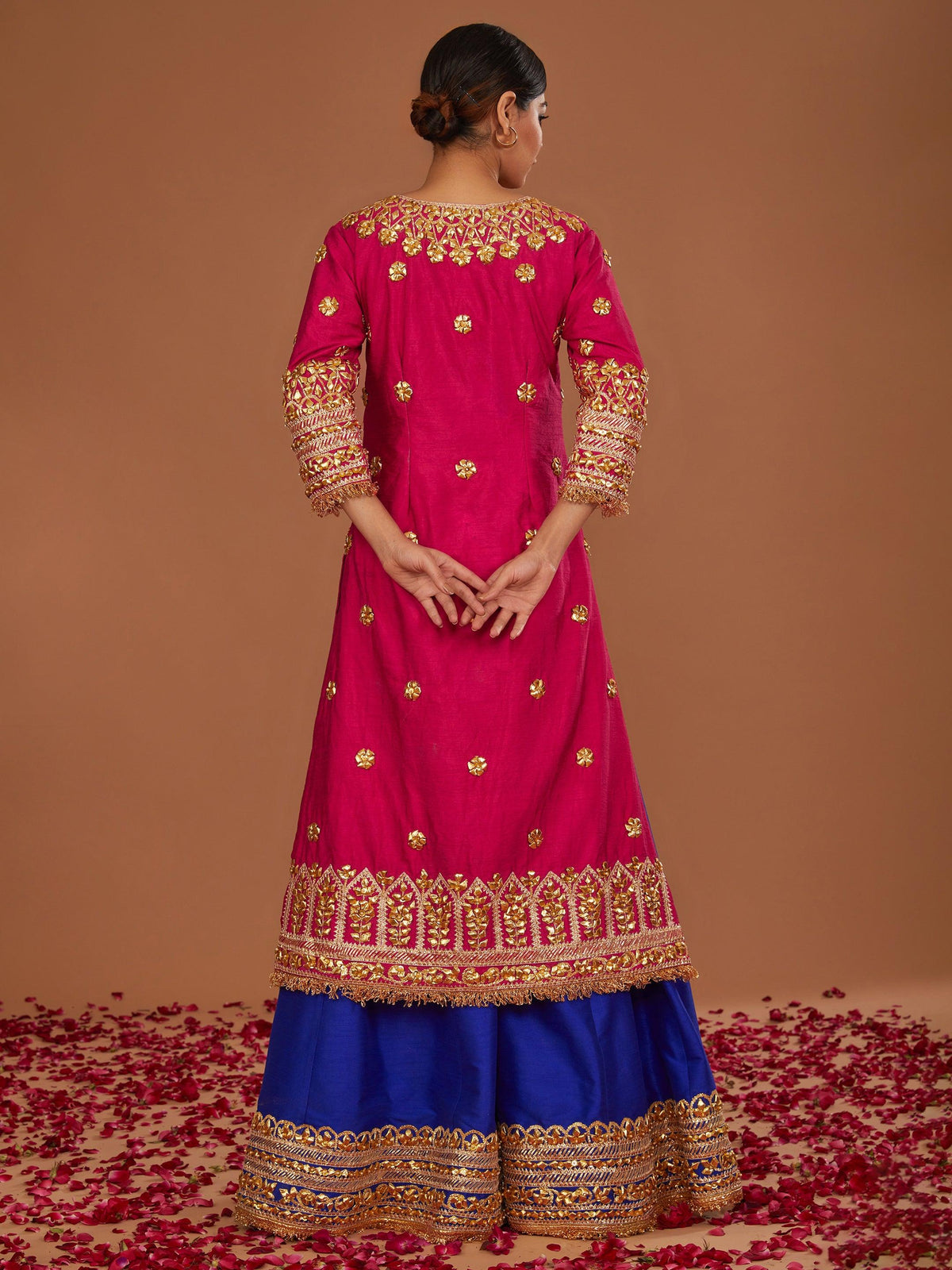 FUSHIA A LINE KURTA WITH BLUE SHARARA AND GREEN DUPATTA - Preeti s kapoor