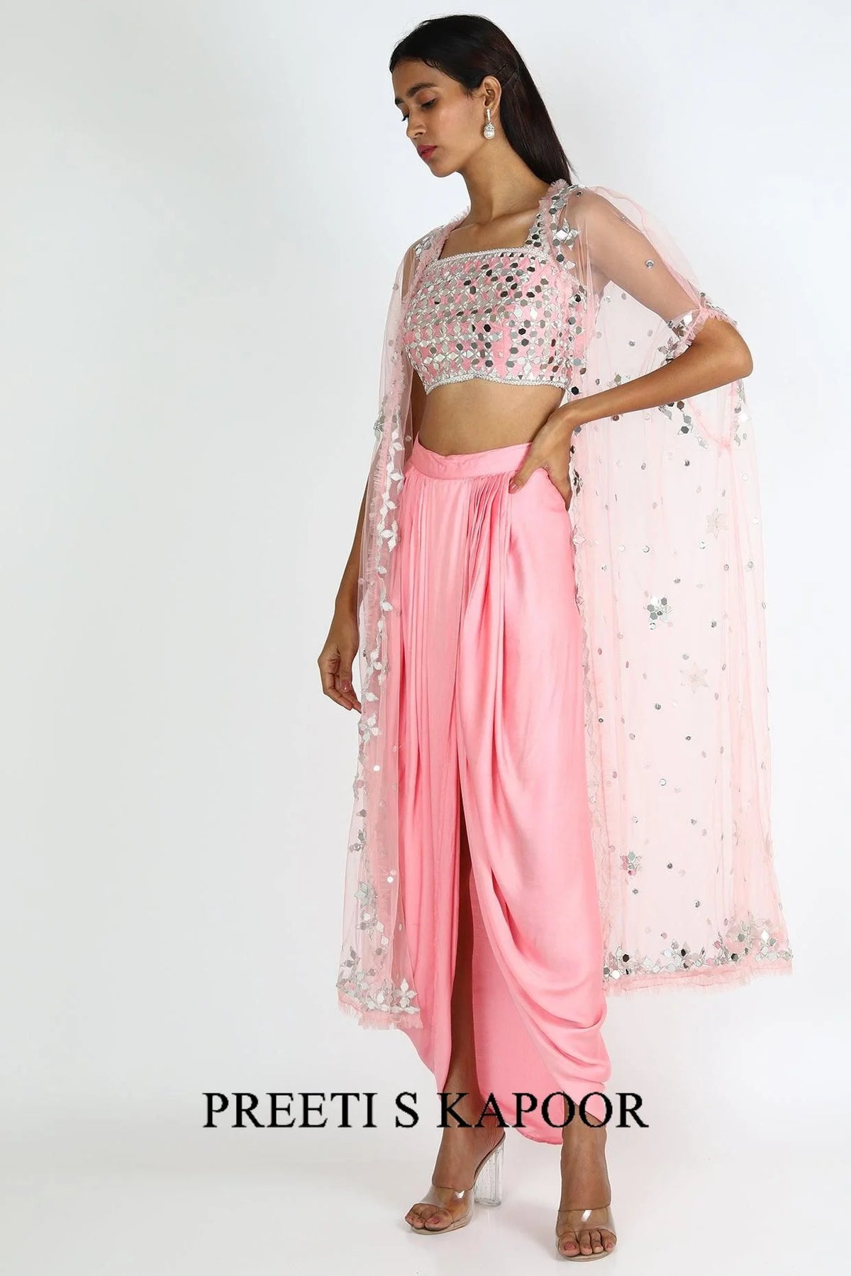 Pink Embroidered Dhoti Skirt Set - Preeti S Kapoor