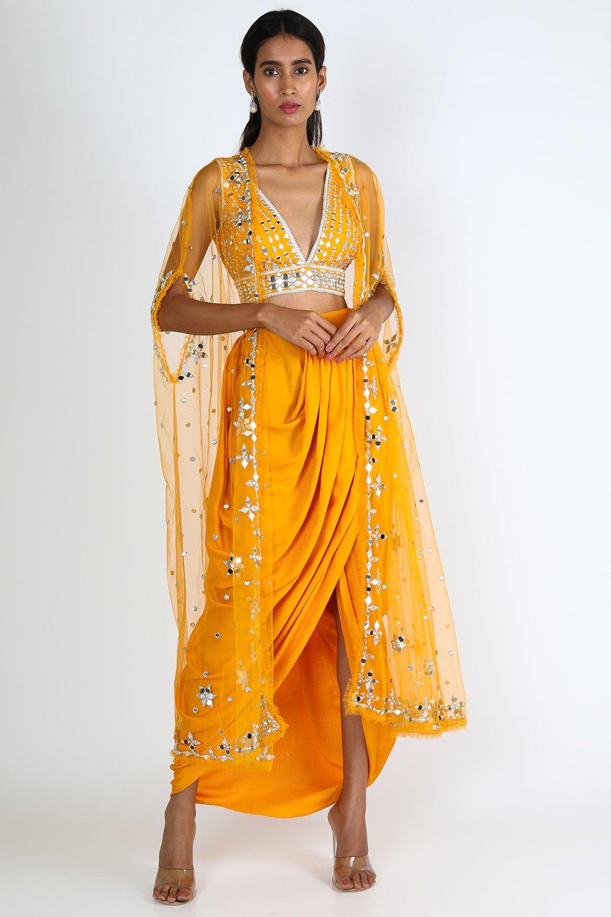 Yellow Embroidered Dhoti Skirt Set - Preeti s kapoor