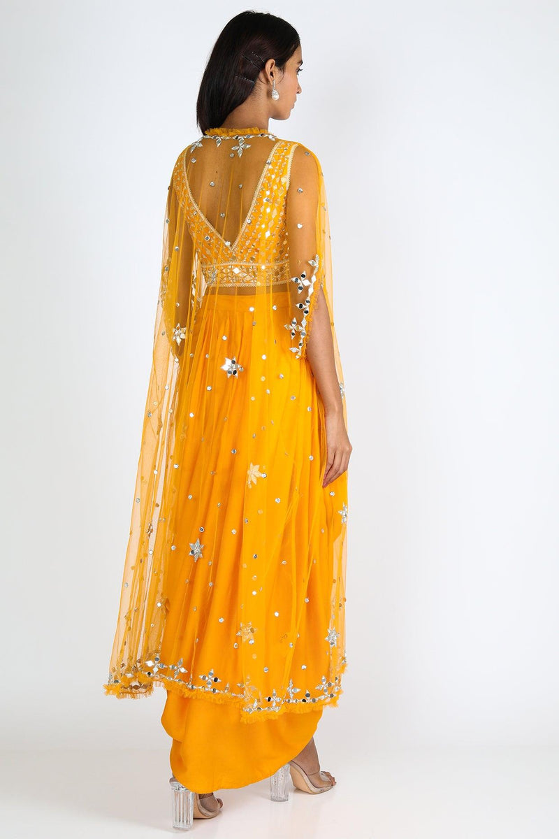 Yellow Embroidered Dhoti Skirt Set - Preeti s kapoor