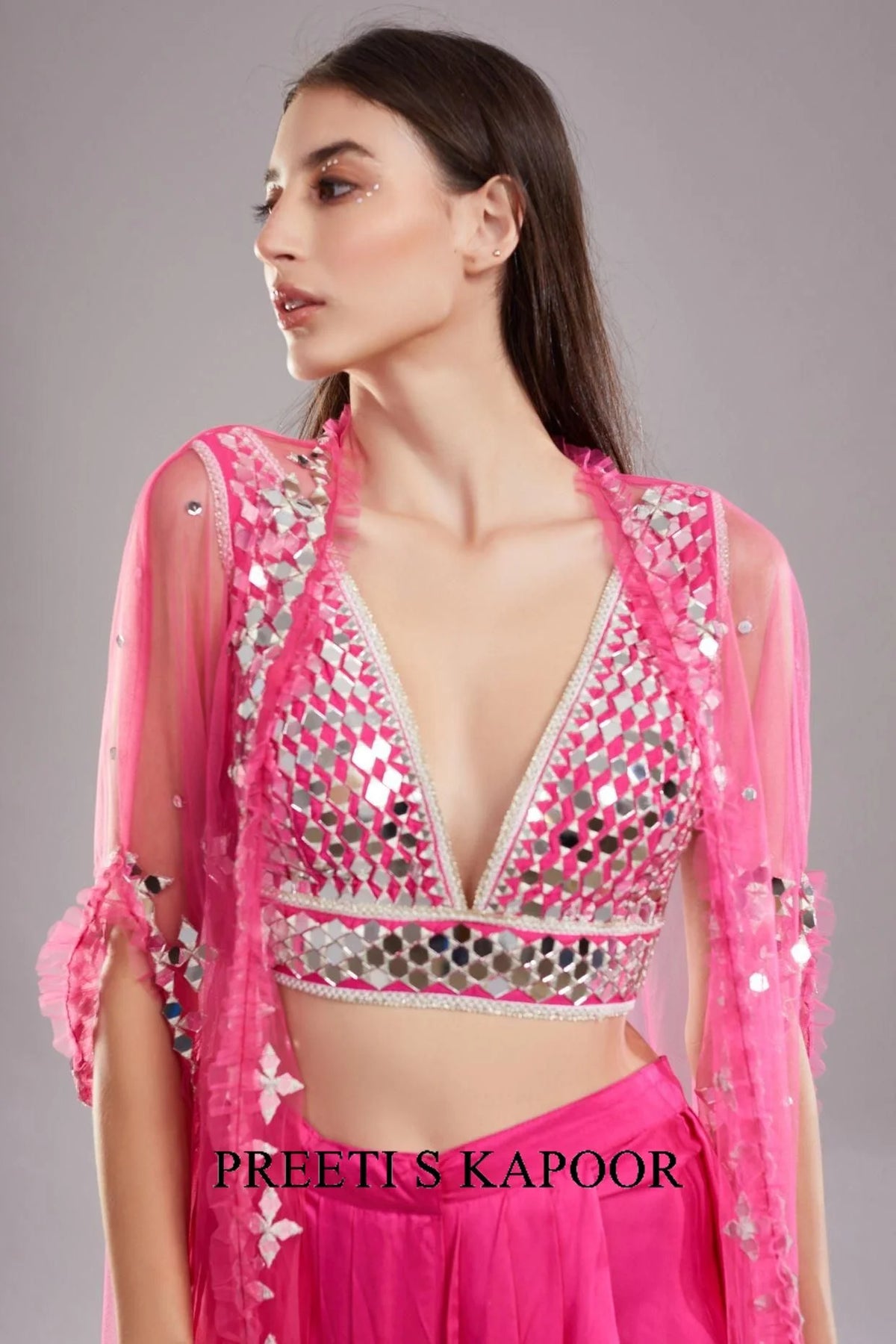 Pink Mirror Cape Set - Preeti S Kapoor
