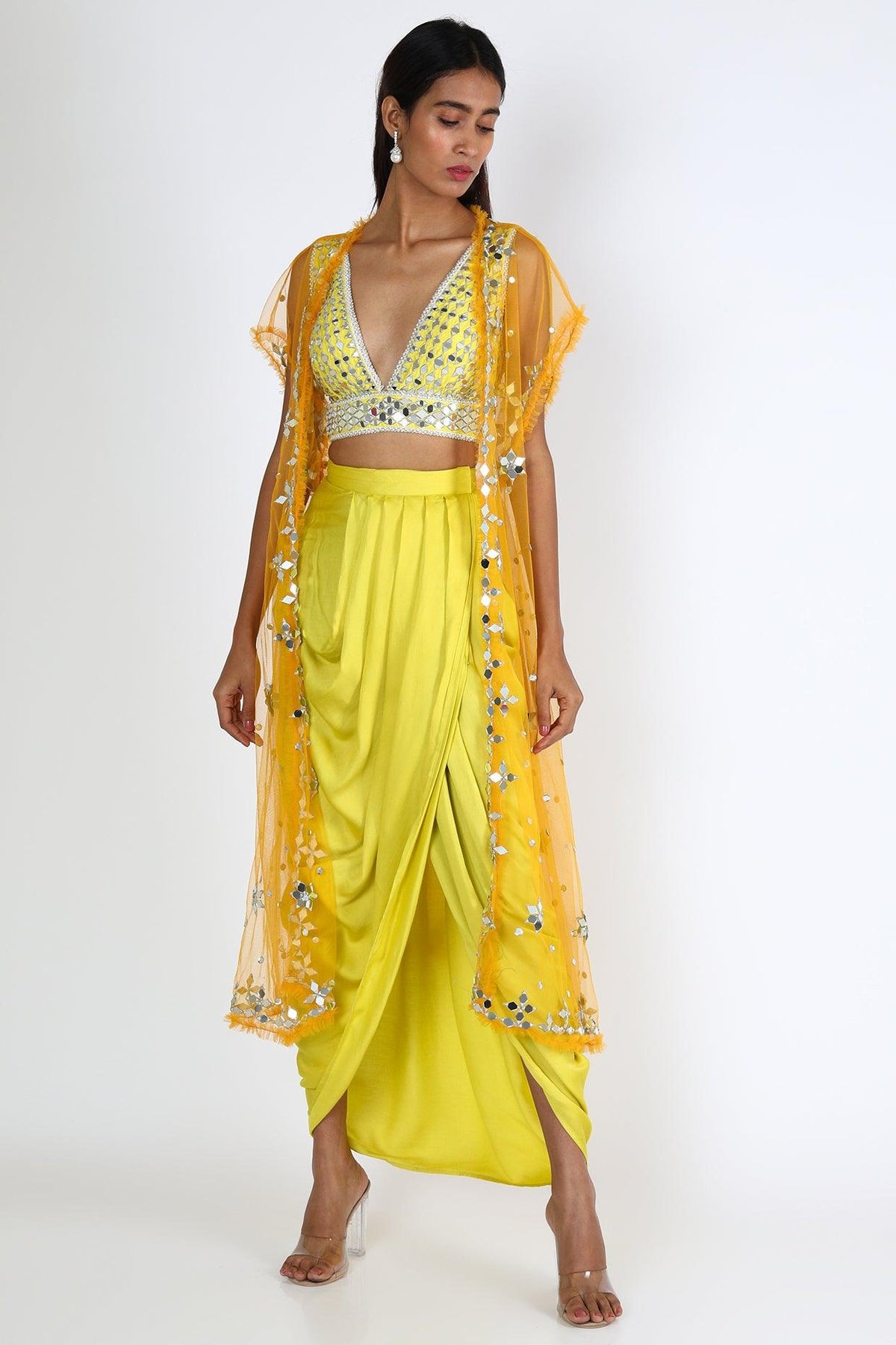Pastel Yellow Embroidered Dhoti Skirt Set - Preeti s kapoor